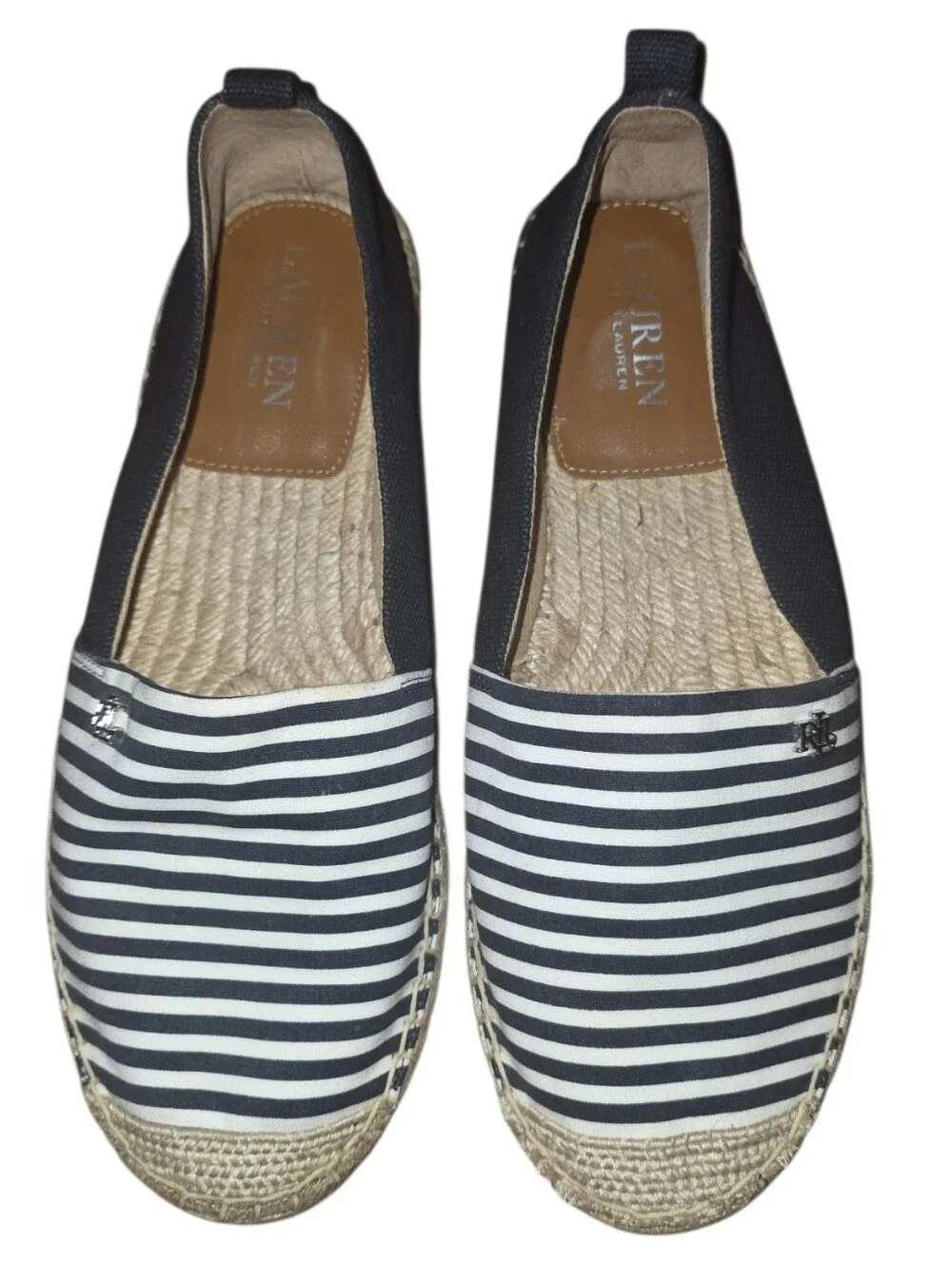 Ralph Lauren Cameryn Nautical Stripe Espadrille Canvas Flat Loafers Navy White 7